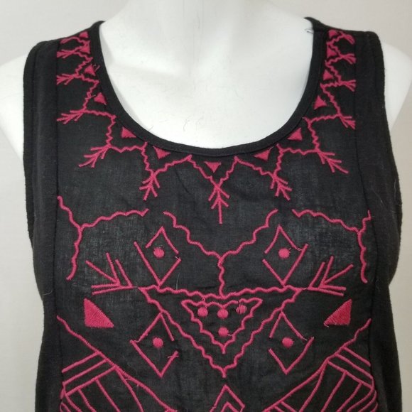 Sloane Rouge Womens Tank Top Small Black Embroidered Boho Sleeveless Open Back - Picture 4 of 10
